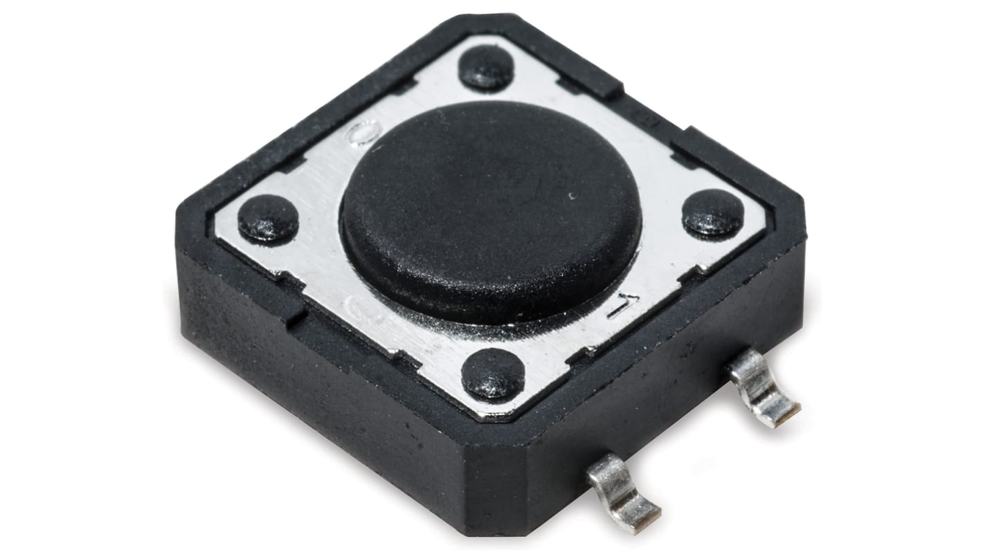 C & K IP40 Black Button Tactile Switch, SPST 50 mA 7 (Dia.)mm Through Hole