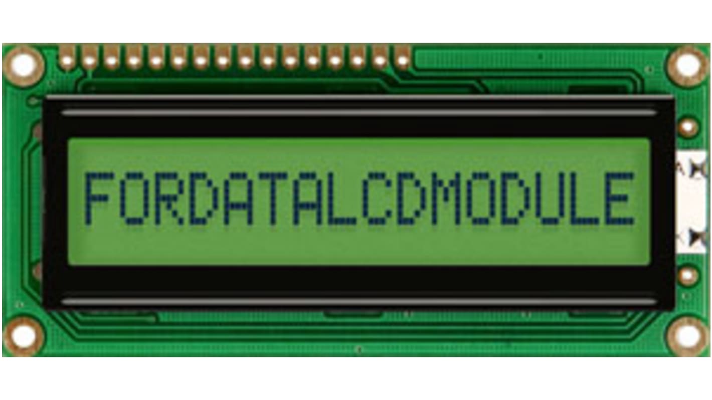 Fordata FC1601E01-RNNYBW-66SE FC LCD LCD Graphic Display, Green, Yellow on, 1 Row by 16 Characters, Reflective