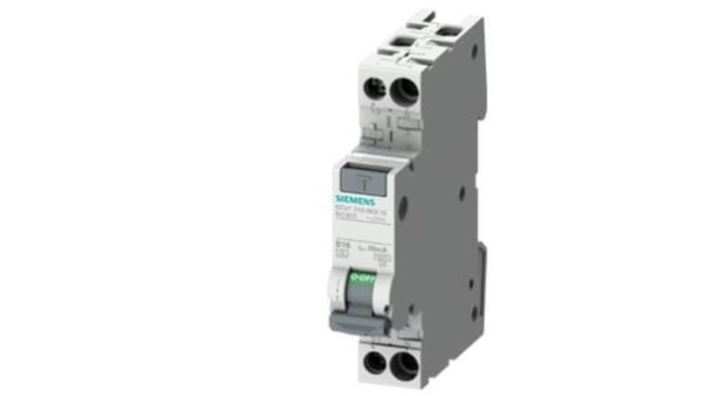 Siemens RCBO, 13A Current Rating, 2P Poles, 30mA Trip Sensitivity, Type C, SENTRON Range