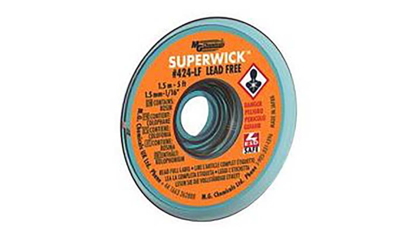 Tresse à dessouder, Super Wick, 1.5m x 1.5mm SUPERWICK 424-LF, Sans nettoyant, sans Plomb
