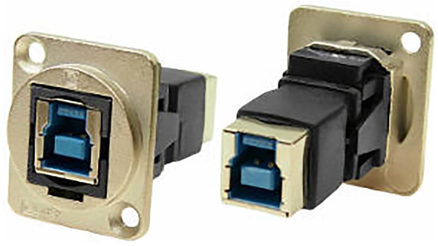 RS PRO Straight, Panel Mount, Socket to Socket- Single Port Type B to B 3.0 IP40 Feedthrough USB Connector