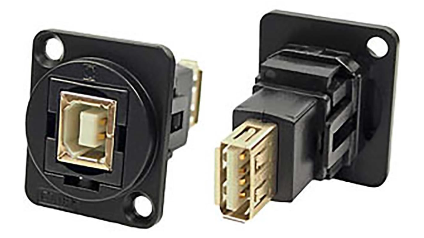 Connecteur USB 2.0 B to A Femelle vers Femelle RS PRO ports, Montage panneau, Droit