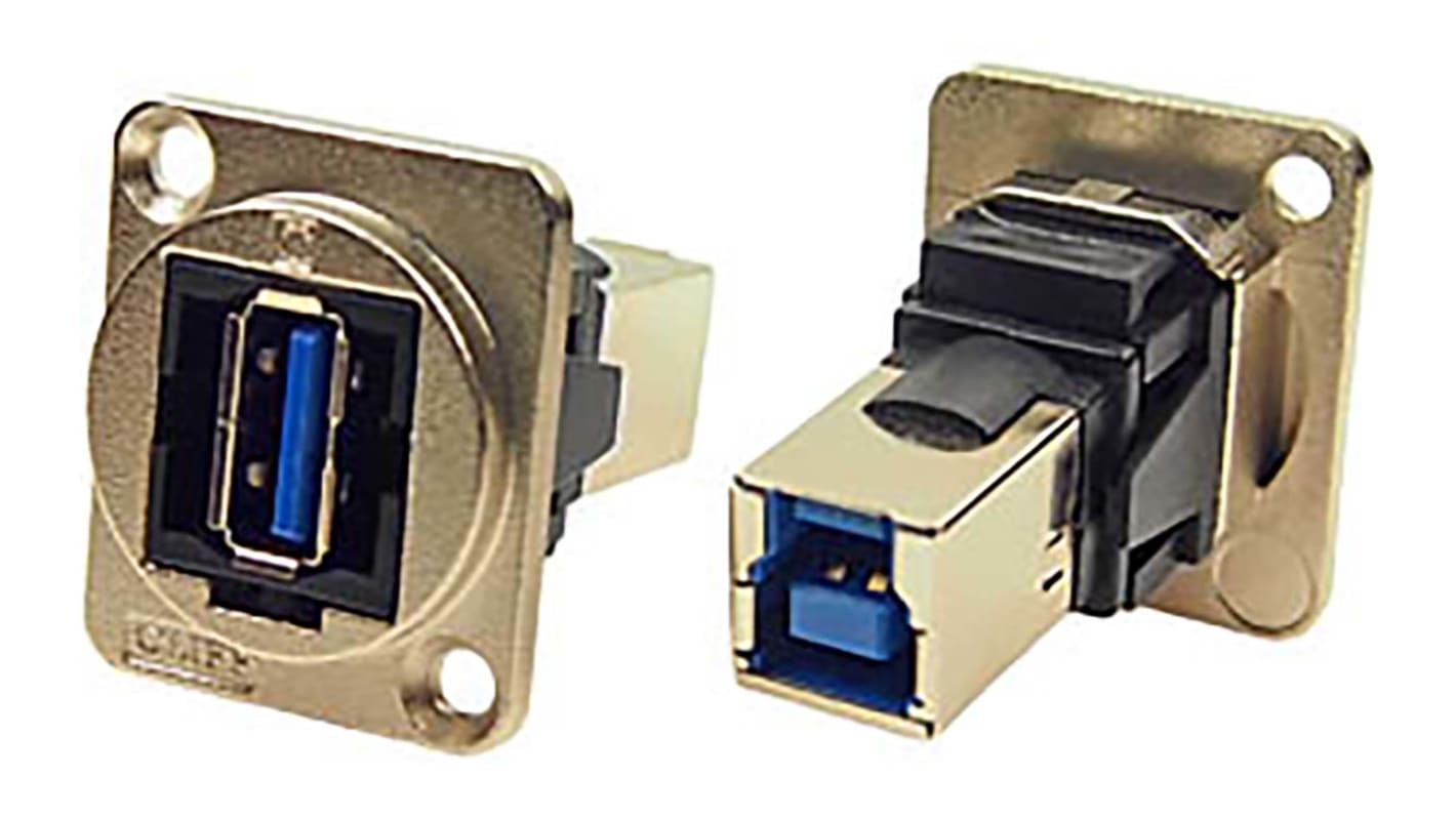 RS PRO Straight, Panel Mount, Socket- Single Port Type A to B 3.0 IP40 Feedthrough USB Connector