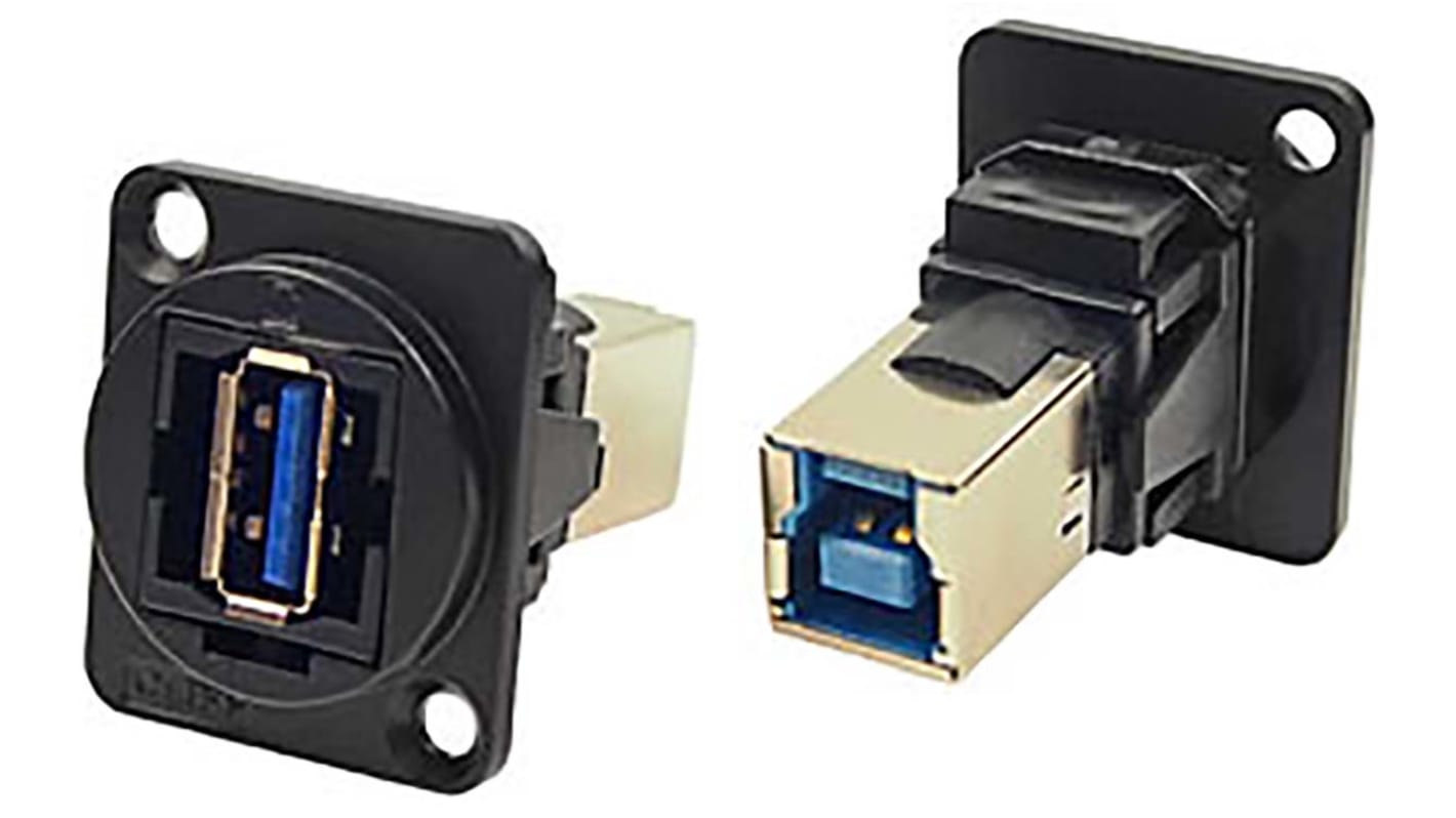 RS PRO Straight, Panel Mount, Socket- Single Port Type A to B 3.0 IP40 Feedthrough USB Connector