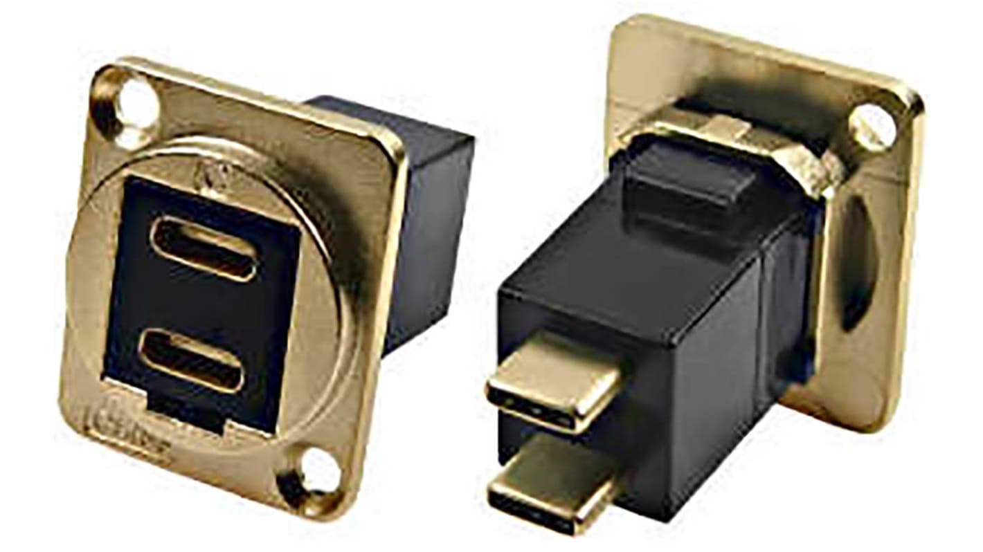 RS PRO USB母座至公插, C型, 2端口, 电缆端接, 面板安装, 直向, IP40