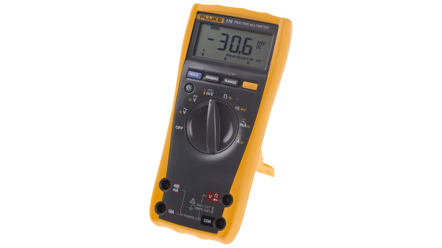 Fluke 179 Handheld Digital Multimeter, True RMS, 10A ac Max, 10A dc Max, 1000V ac Max - RS Calibrated