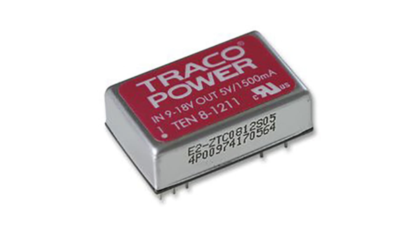 TRACOPOWER TEN 8 DC-DC Converter, ±5V dc/ ±800mA Output, 9 → 18 V dc Input, 8W, Through Hole, +85°C Max Temp