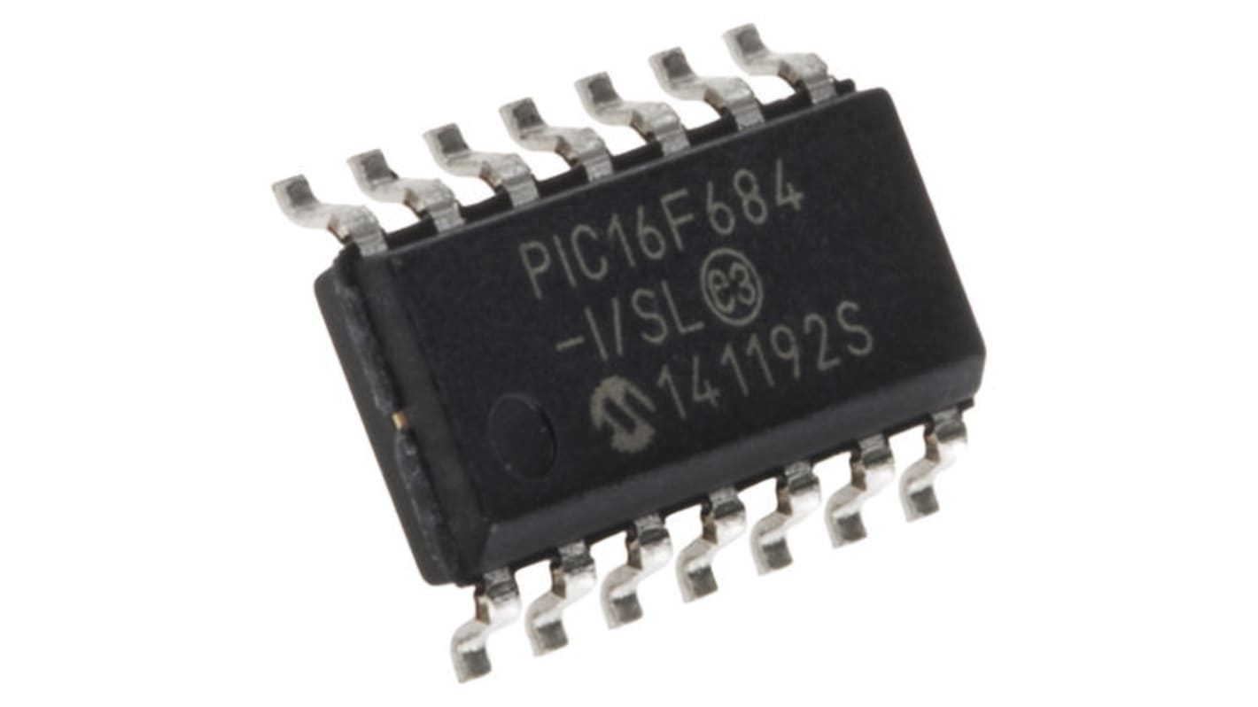 Microcontrolador Microchip PIC16F684-I/SL, núcleo PIC de 8bit, RAM 128 B, 20MHZ, SOIC de 14 pines