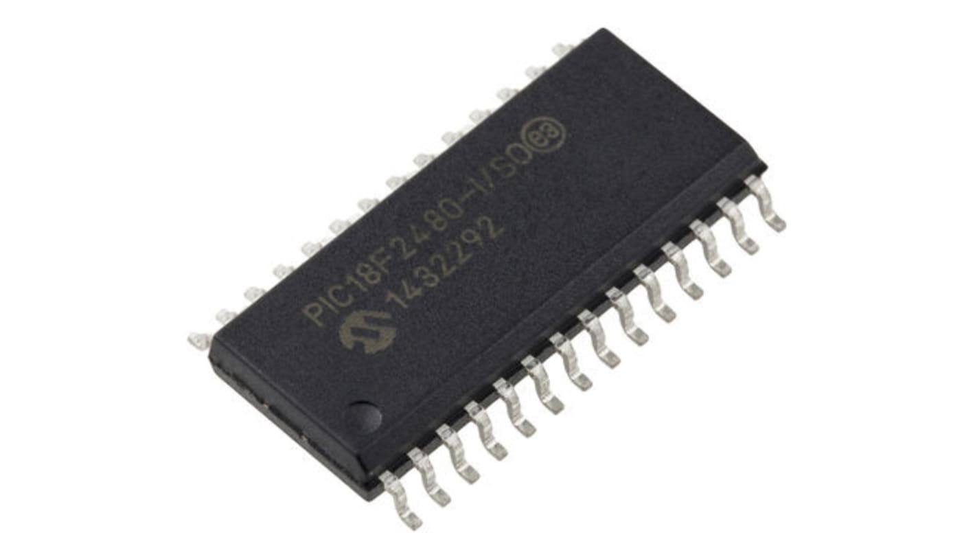 Microchip PIC18F单片机, PIC内核, 28针, SOIC, 最大40MHz, 16 kB、256 B 闪存, 768 B RAM