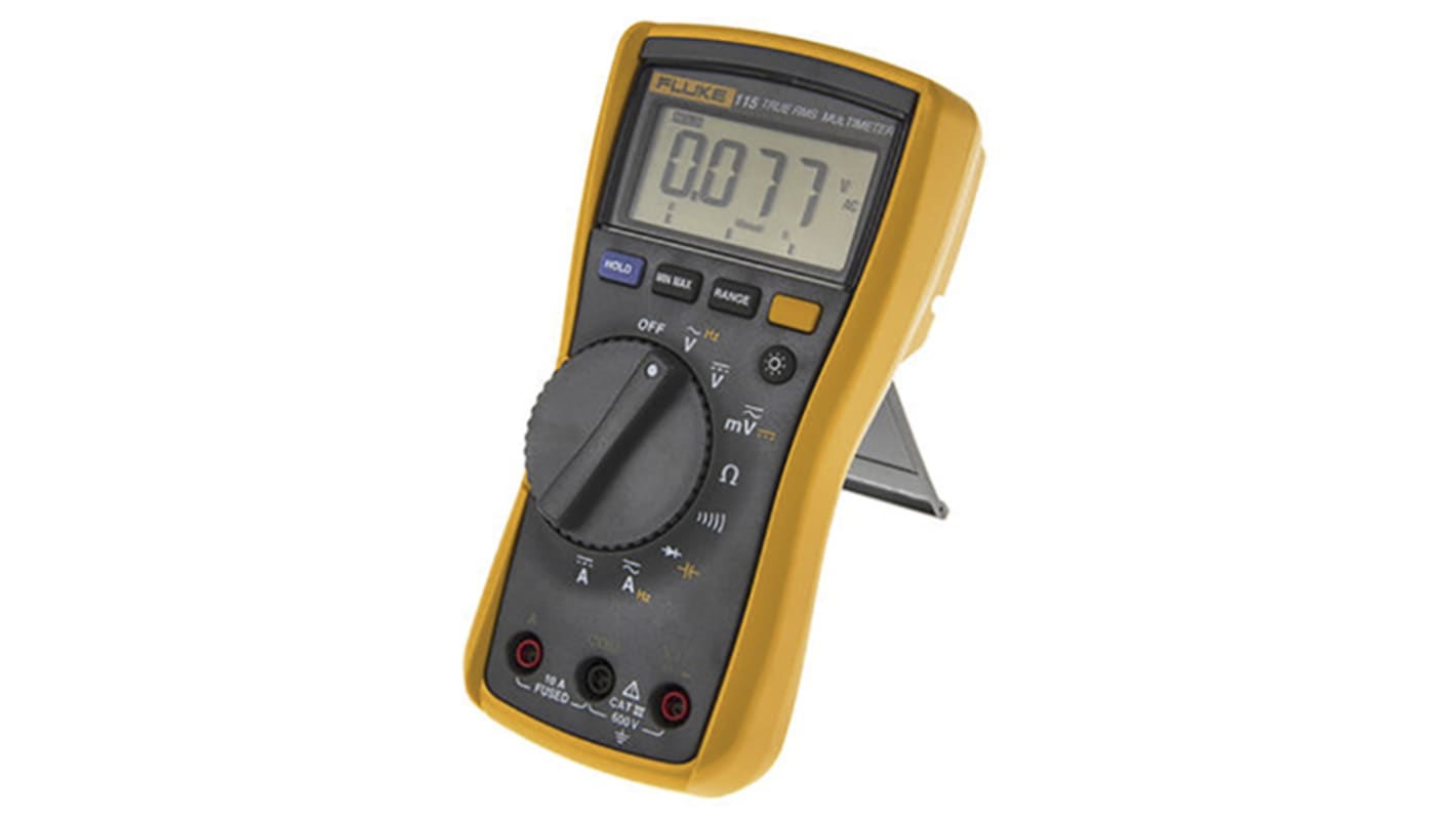 Fluke 115 Handheld Digital Multimeter, True RMS, 10A ac Max, 10A dc Max, 600V ac Max - UKAS Calibrated