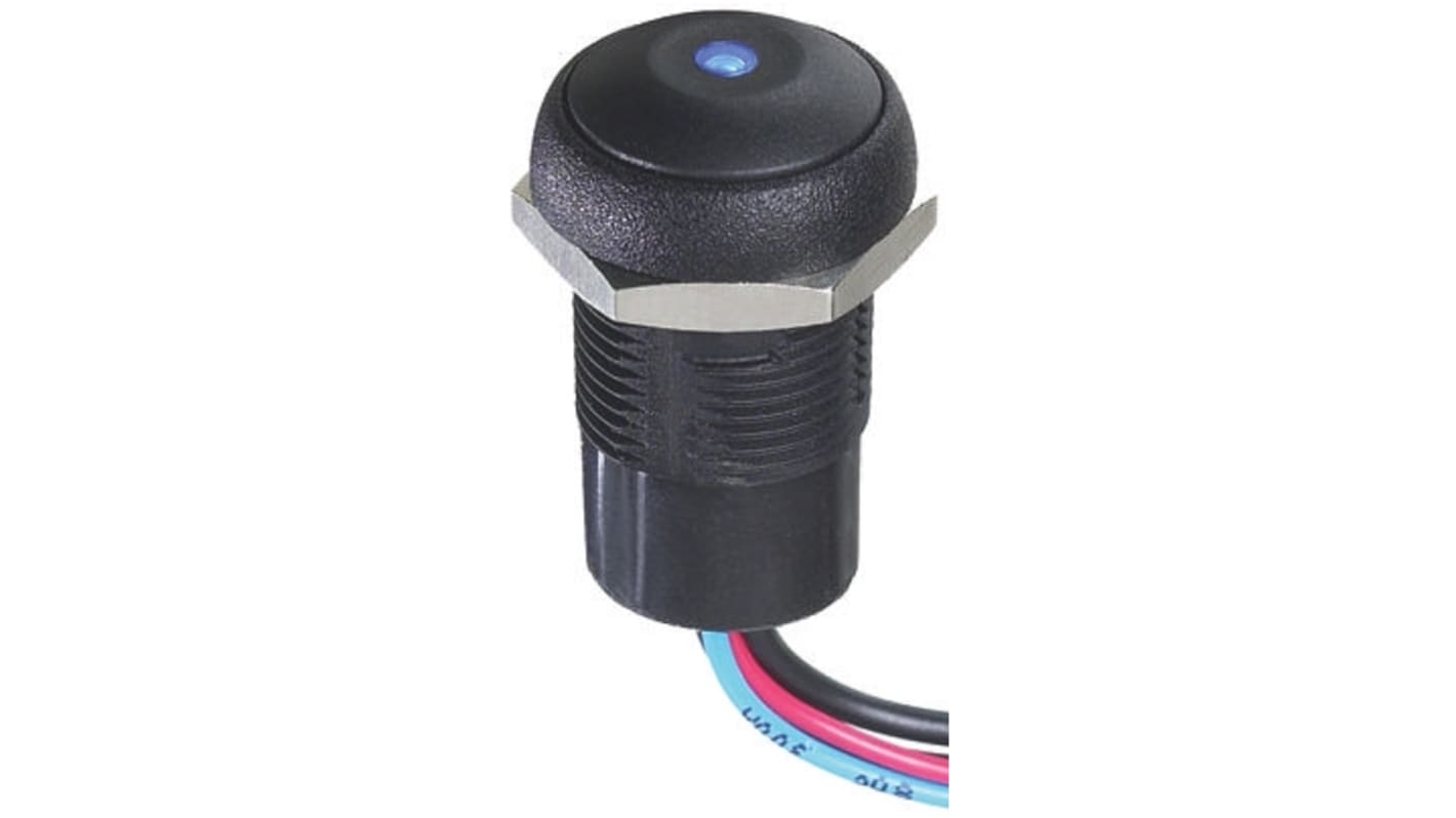 APEM Illuminated Push Button Switch, Momentary, Panel Mount, 14.8mm Cutout, SPST, Blue LED, 250V ac, IP67