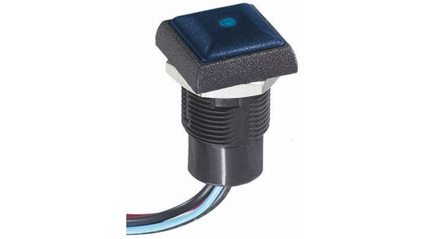 APEM Illuminated Push Button Switch, Momentary, Panel Mount, 14.8mm Cutout, SPST, Blue LED, 250V ac, IP67
