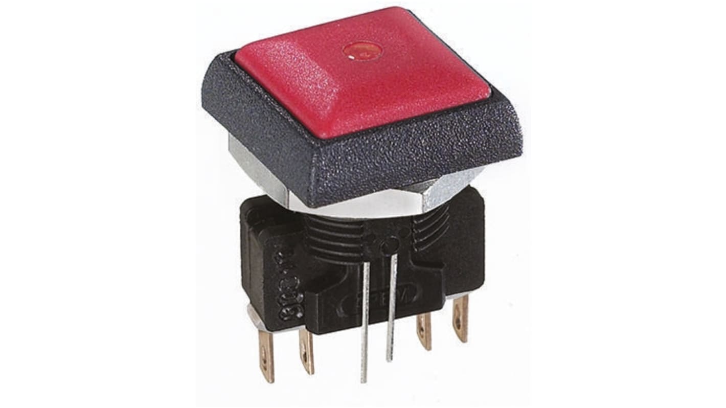 APEM Illuminated Push Button Switch, Momentary, Panel Mount, 14.8mm Cutout, DPDT, Red LED, 250V ac, IP67