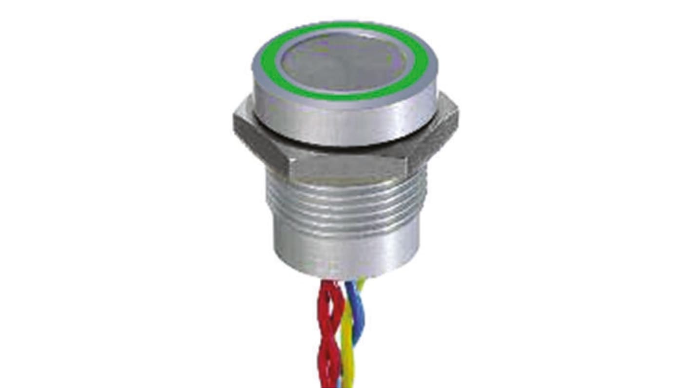 Interrupteur piézo APEM illuminé Momentané, impulsion, IP68 Vert, Contact SPST