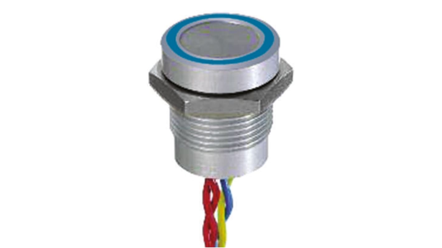 Interrupteur piézo APEM illuminé Momentané, impulsion, IP68 Bleu, Contact SPST