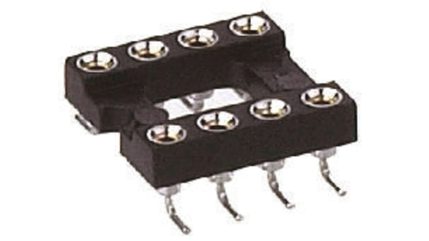 Preci-Dip 2.54mm Pitch Vertical 8 Way, SMT Turned Pin Open Frame IC Dip Socket, 1A