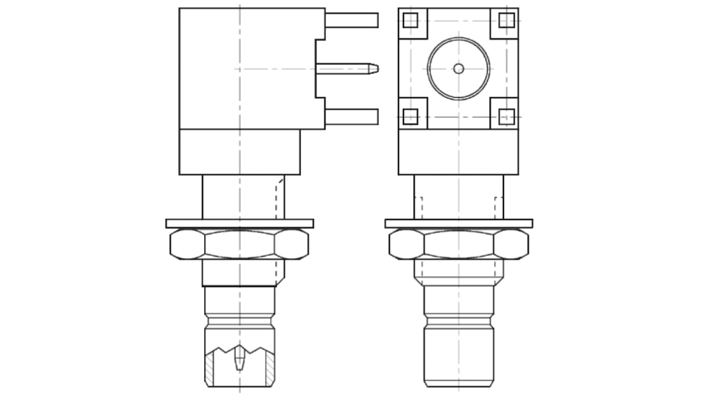 TE Connectivity, jack Through Hole SMB Connector, 75Ω, Solder Termination, Right Angle Body