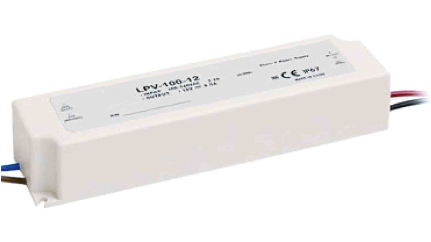 Driver LED tensión constante MEAN WELL de salidas, IN: 127 → 370 V dc, 90 → 264 V ac, OUT: 48V, 2.1A,