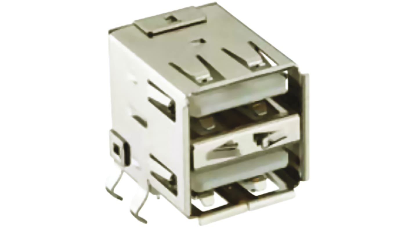 Lumberg Right Angle, Through Hole, Socket- Dual Port Type A 2.0 USB Connector