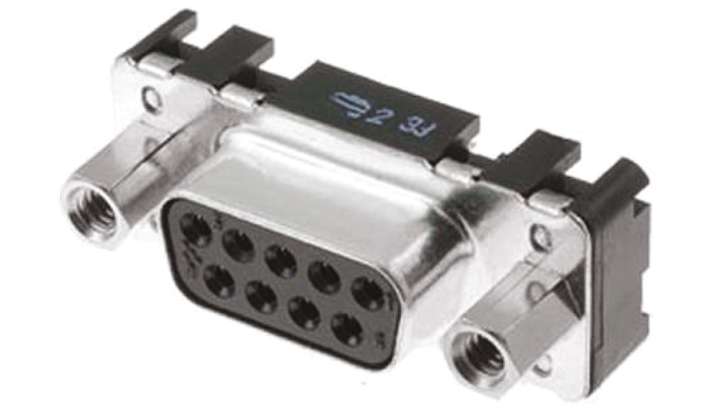 HARTING D-Sub Standard 9 Way Through Hole D-sub Connector Plug, 2.74mm Pitch, with 4-40 UNC Threaded Inserts, Boardlocks
