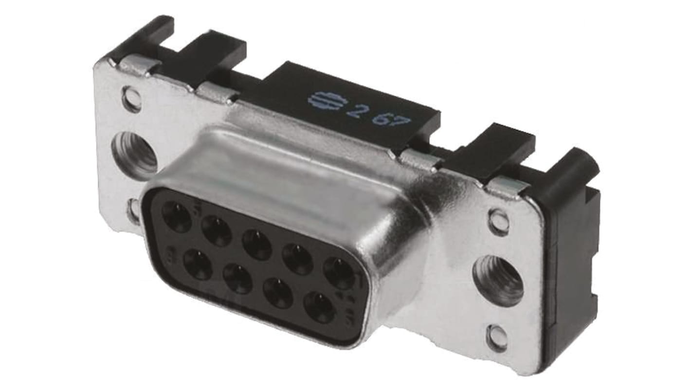 HARTING D-Sub Standard 9 Way Through Hole D-sub Connector Socket, 2.74mm Pitch, with Boardlocks, M3 Threaded Inserts