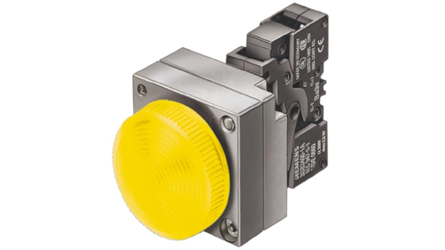 Siemens, Panel Mount Yellow LED Pilot Light, 22.3mm Cutout, IP67, 24 V ac/dc