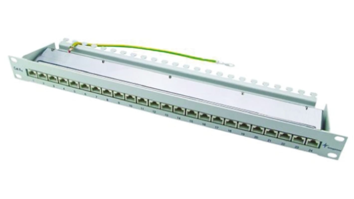 Złącze RJ, Cat6a, 24 portów, RJ45, STP, 1U, Szary
