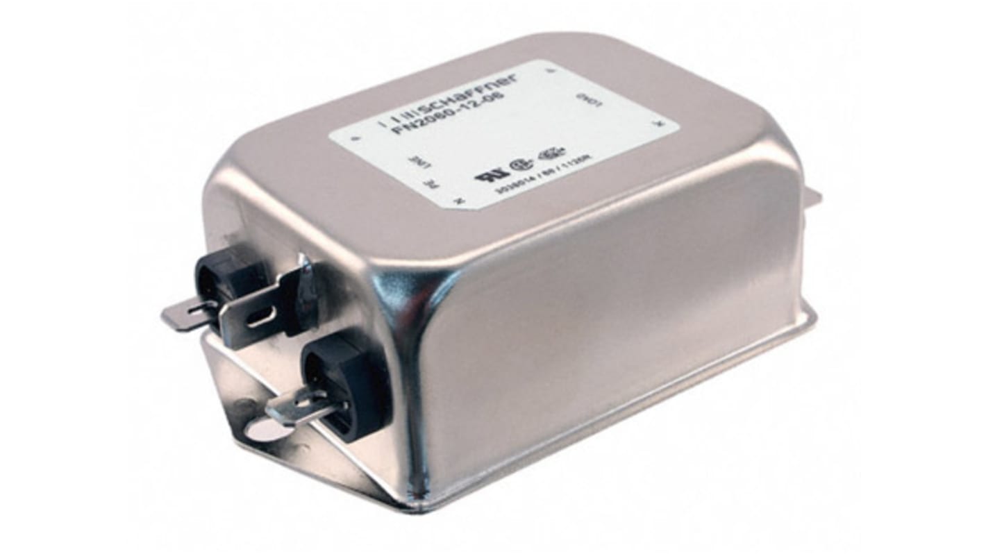Schaffner 单相EMI滤波器, 12A, 250 V 交流/直流, 400Hz, 底盘安装, Fast-On接端, 二阶, FN2060系列