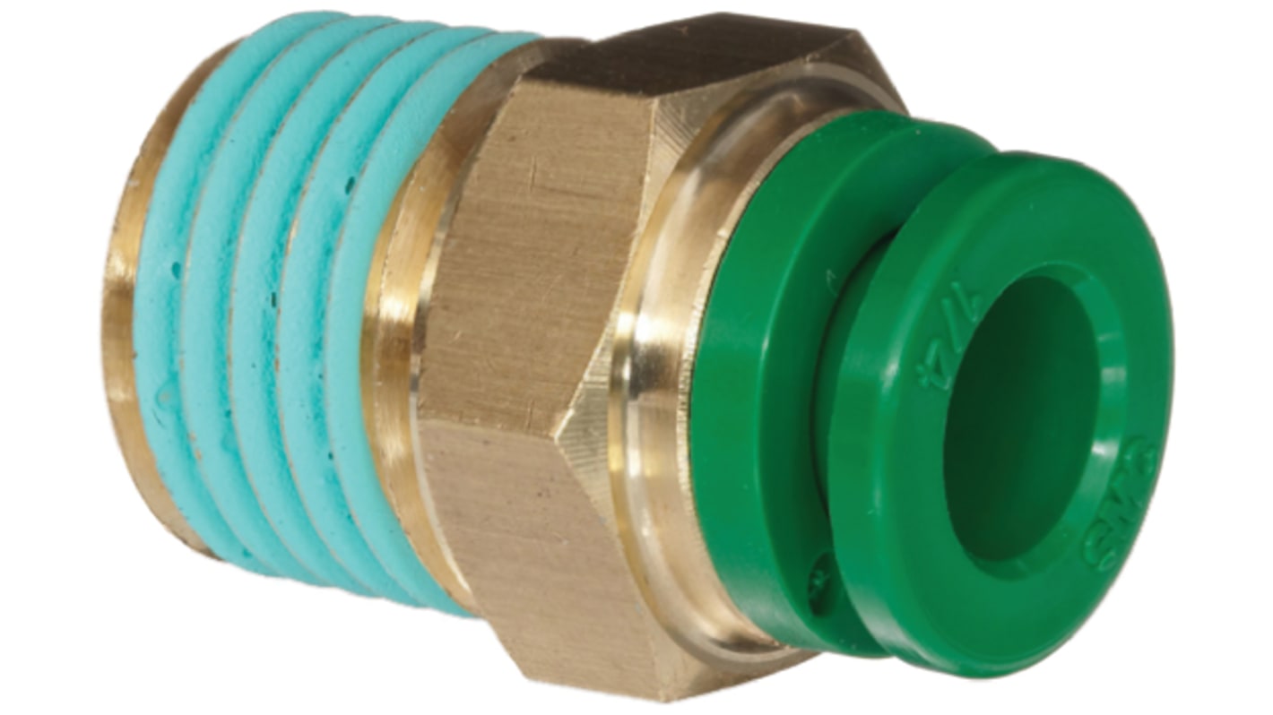 SMC KR Series Straight Threaded Adaptor, R 1/4 Male to Push In 12 mm, Threaded-to-Tube Connection Style
