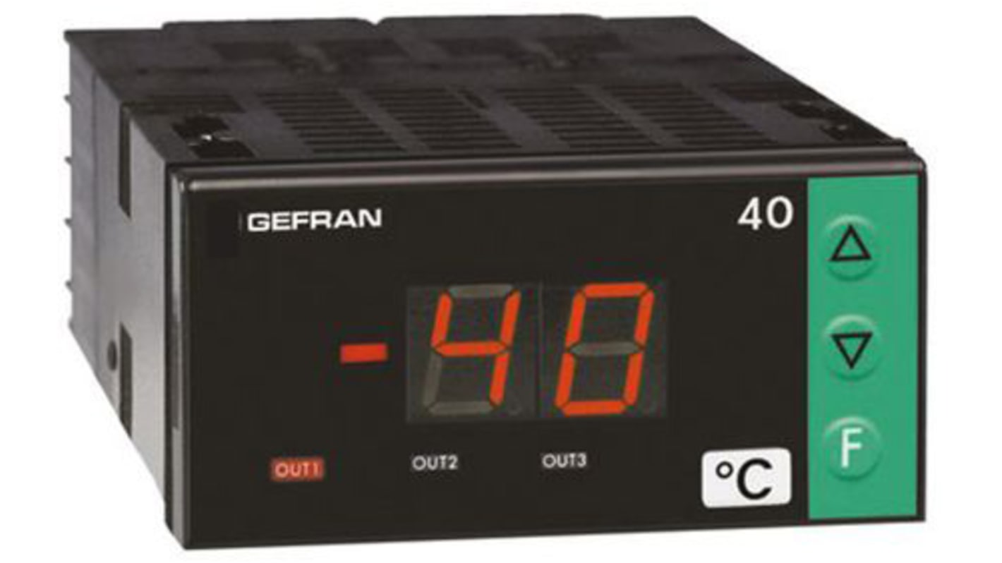 Gefran 40T72 On/Off Temperature Controller, 72 x 36mm, 2 Output Relay, 11 → 27 V dc, 18 → 27 V ac Supply