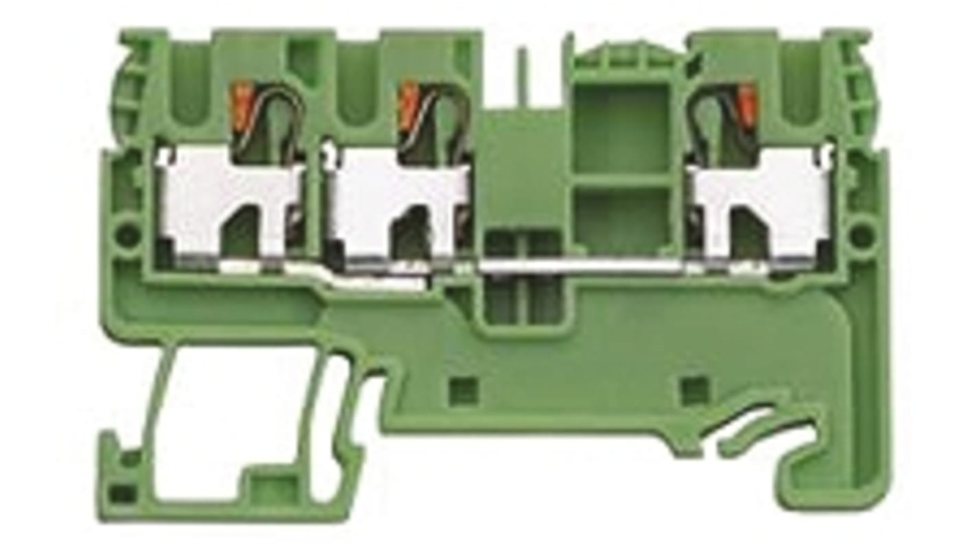 Wieland WTP 2.5/4 PE Series Green, Yellow Earth Terminal Block, 2.5mm², Single-Level, Plug In Termination, ATEX