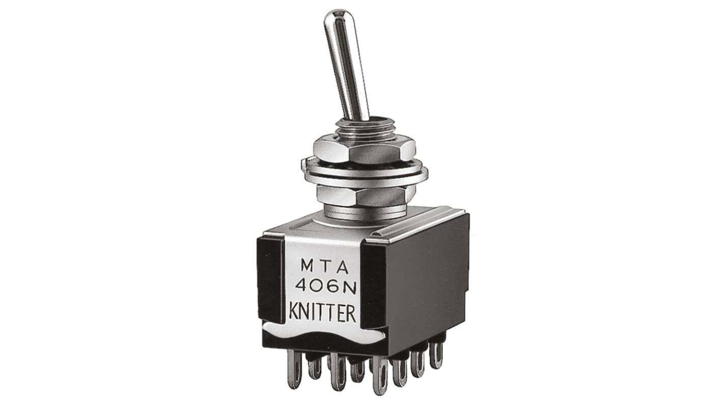 KNITTER-SWITCH Toggle Switch, Panel Mount, (On)-Off-(On), 4PDT, Solder Terminal