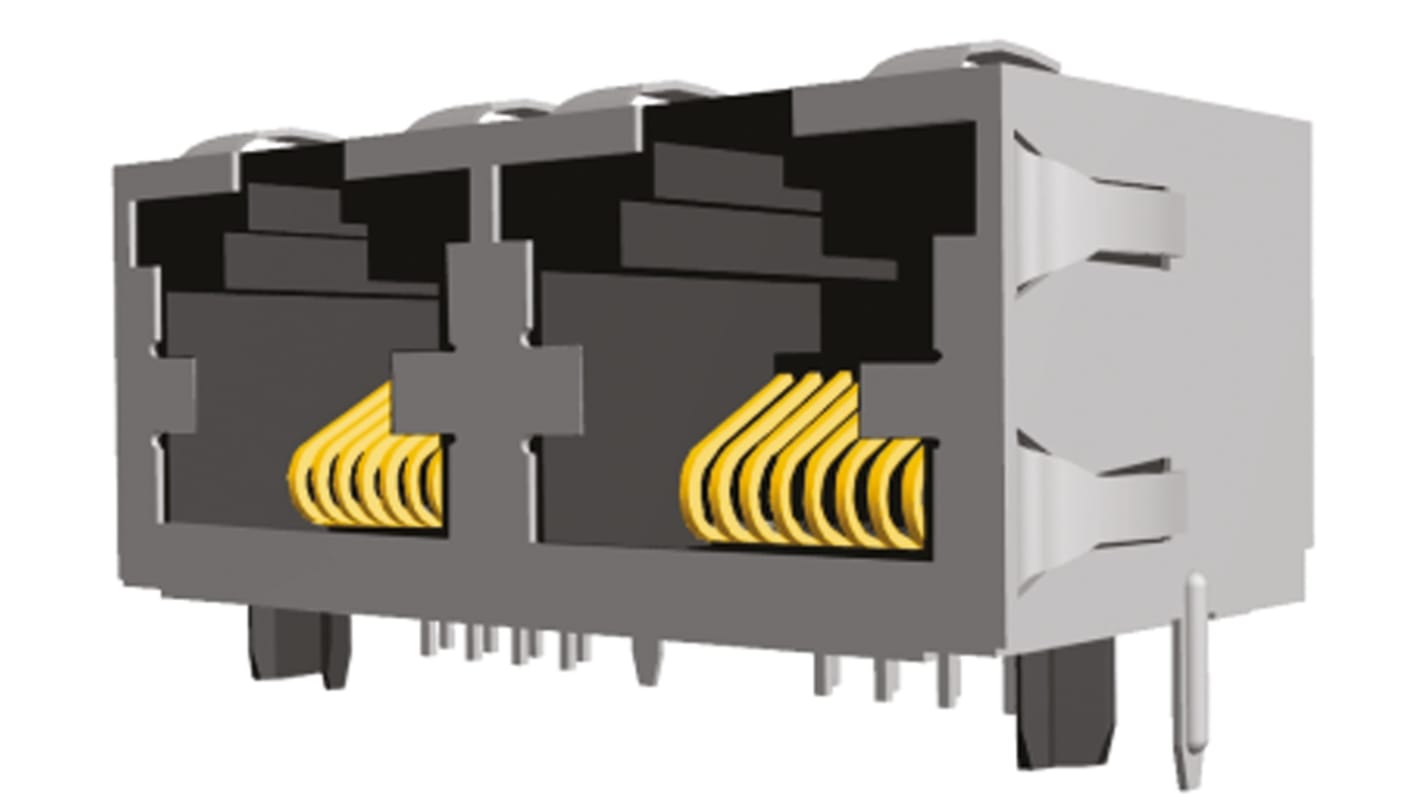 TE Connectivity 6116522 Series Female RJ45 Connector, PCB Mount, Cat5, STP Shield Right Angle 2 Port 8 -Way