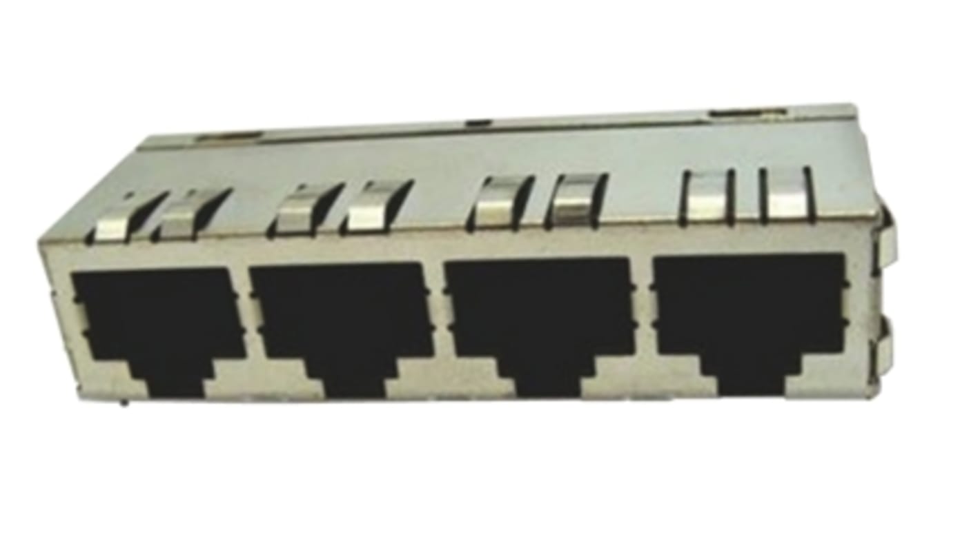 TE Connectivity 5406203 Series Female RJ45 Connector, PCB Mount, Cat5e, STP Shield Right Angle 4 Port 8 -Way