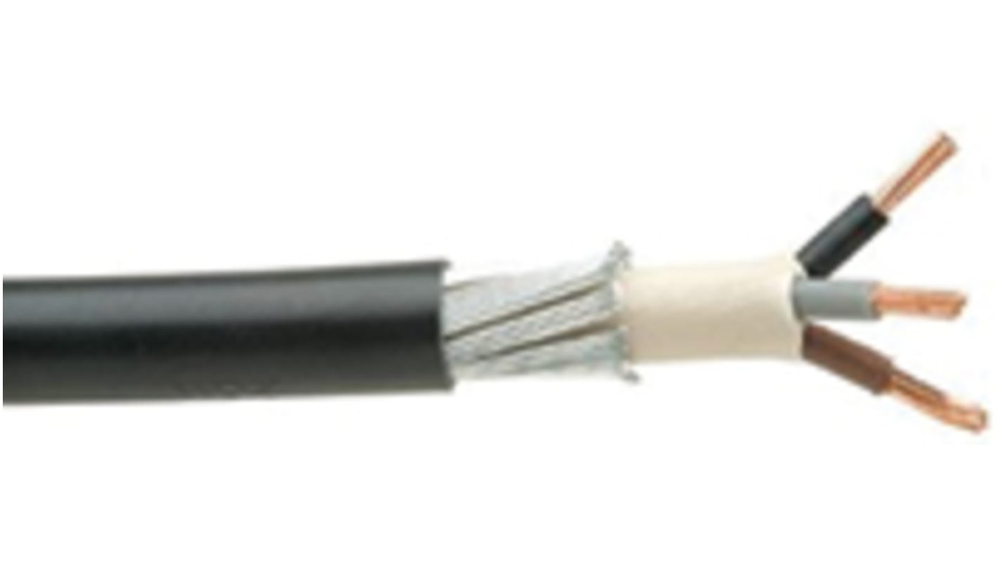 Kabel s opletem 3žilový Polyvinylchlorid PVC plášť , Černá, vnější průměr: 15.2mm, 1 kV