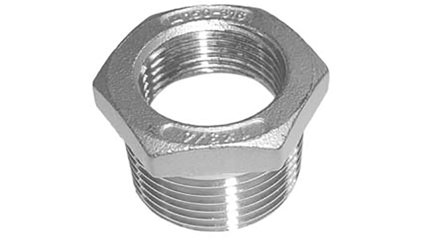 RS PRO Stainless Steel Pipe Fitting, Straight Hexagon Bush, Male R 3/4in x Female Rc 1/2in