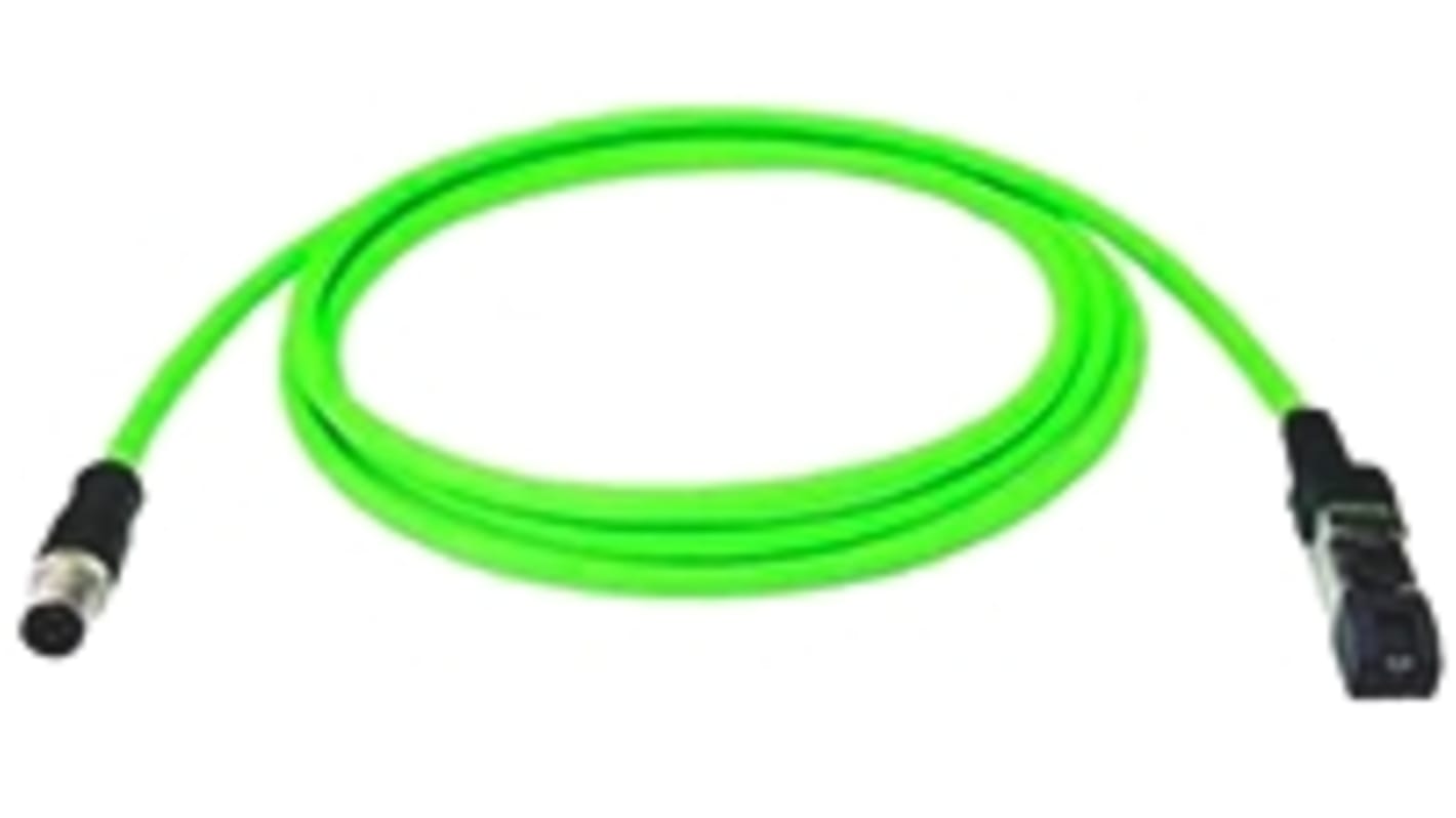 Telegartner, 3m Cat5, Green M12 to Male RJ45 Male Unshielded, Terminated PUR Sheath