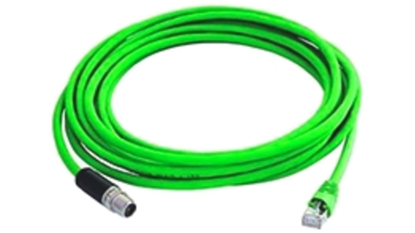 Telegartner Cat6a Straight Male M12 to Male RJ45 Ethernet Cable, Green PUR Sheath, 3m