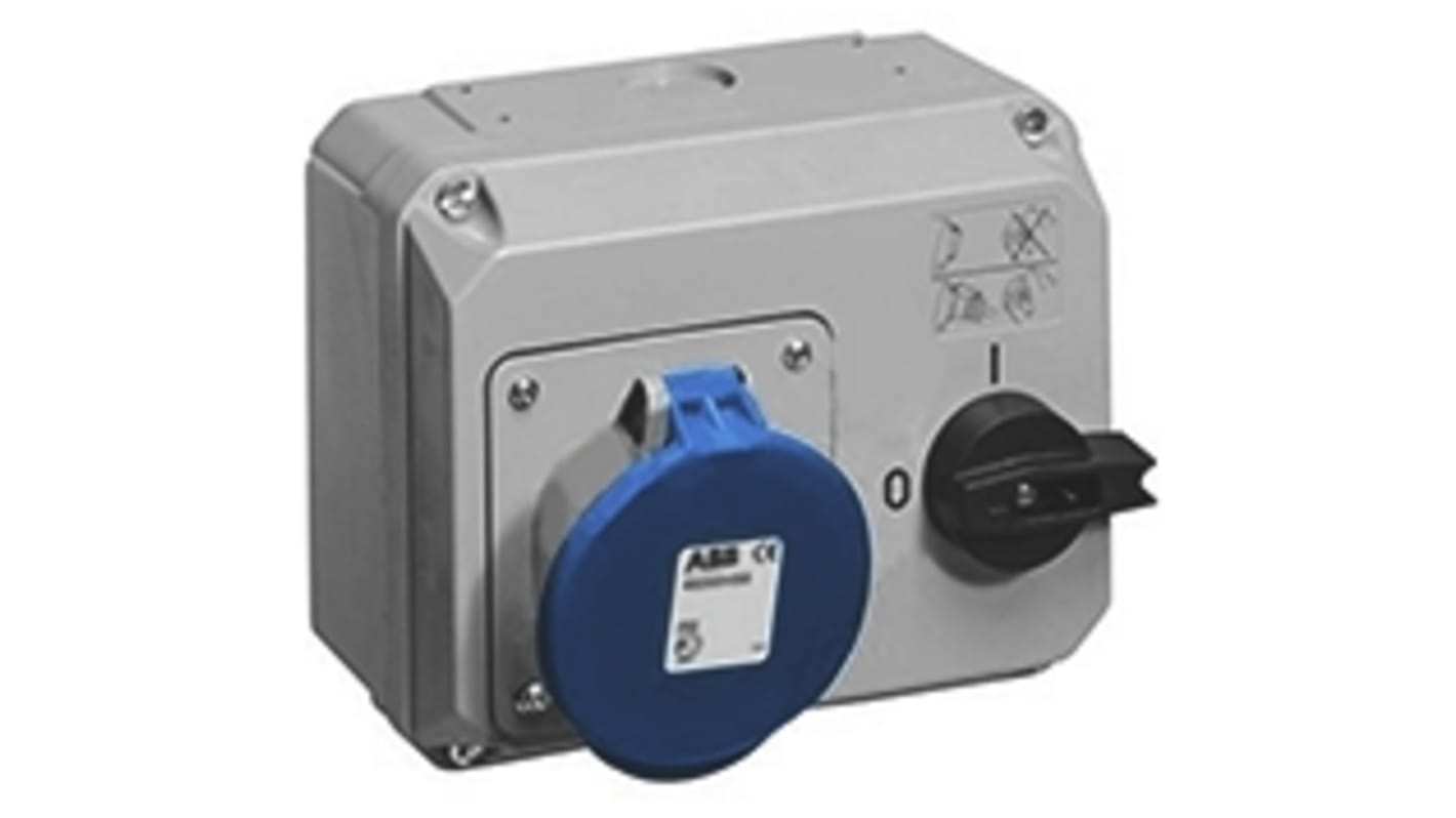 ABB Horizontal Switchable IP44 Industrial Interlock Socket 2P+E, 32A, 200 → 250 V