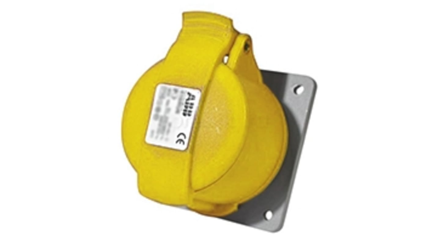 ABB, CMA IP44 Yellow Panel Mount 2P + E Industrial Power Socket, Rated At 16A, 110 V