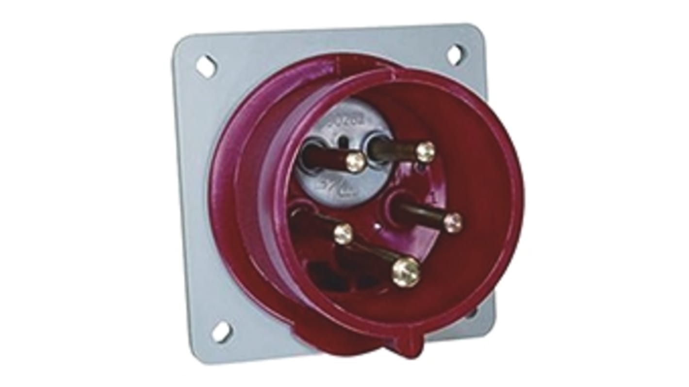 Amphenol Industrial, Easy & Safe IP44 Red Panel Mount 3P + N + E Industrial Power Plug, Rated At 16A, 415 V,With Phase