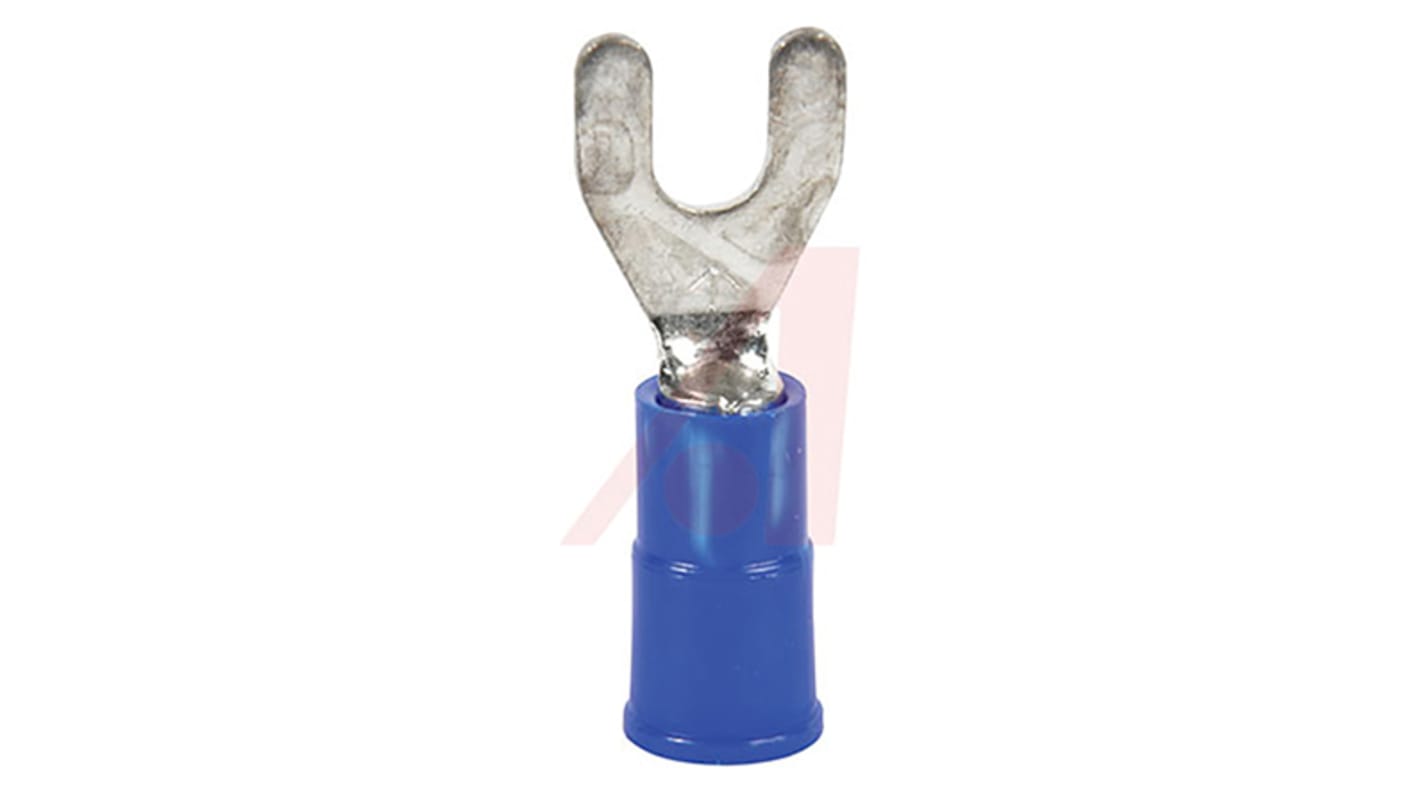 3M FV Insulated Crimp Spade Connector, 16AWG to 14AWG, #6 Stud Size Vinyl, Blue