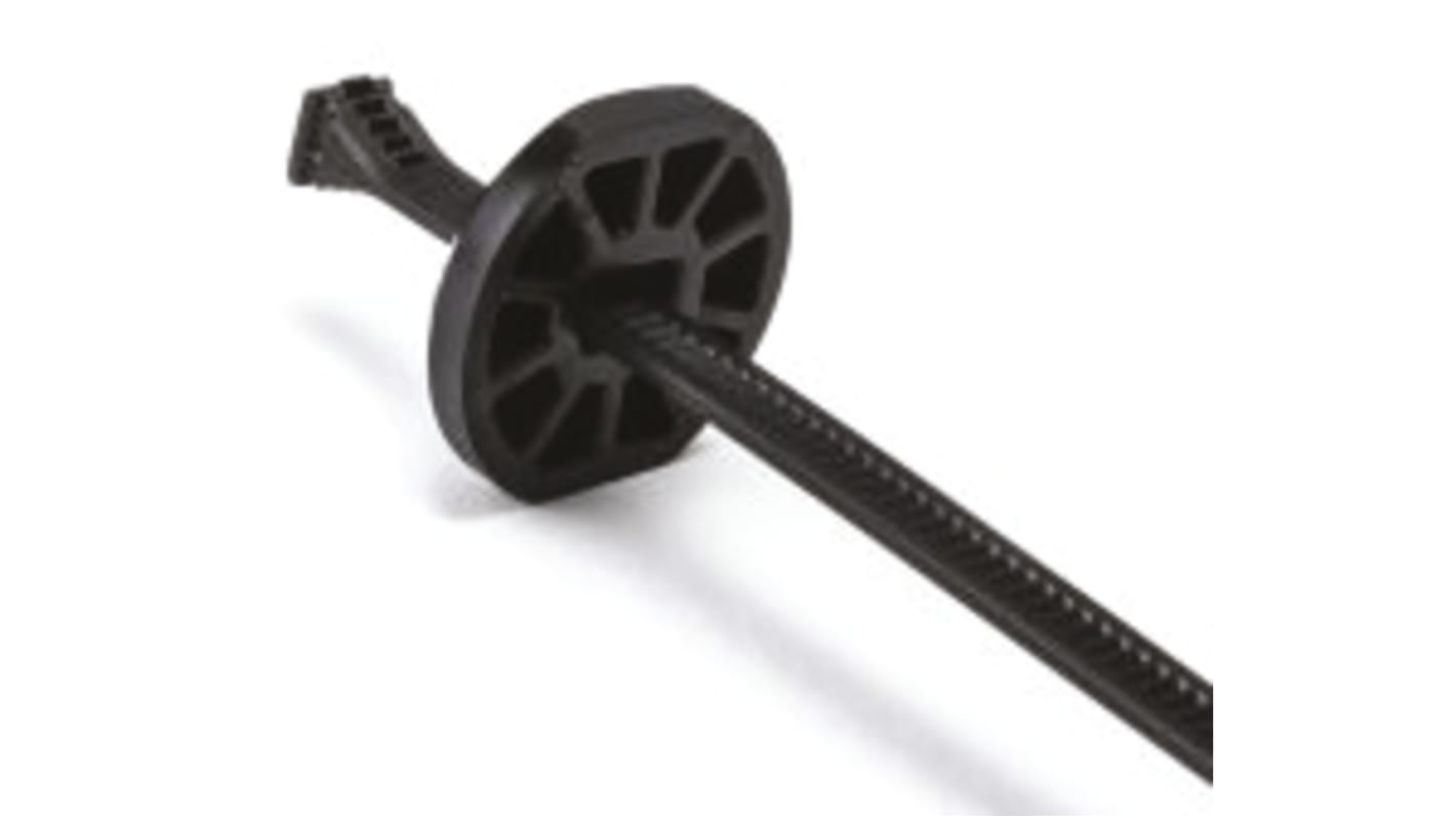 HellermannTyton Cable Tie, Button Head Tie, 381.5mm x 5.6 mm, Black Polyamide, Pk-50