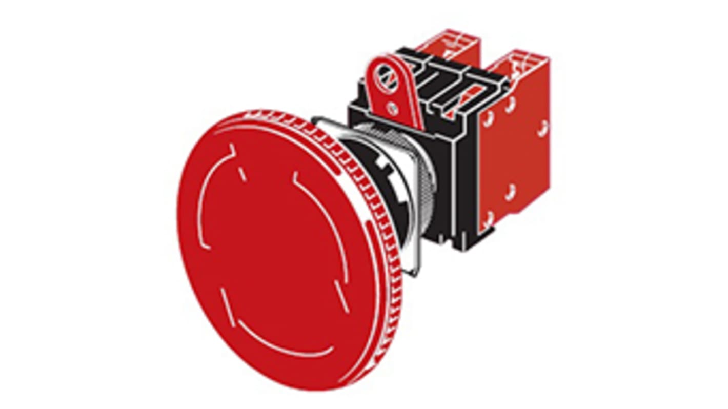 Omron Φ22mm带灯急停按钮, 面板安装, 2 常闭触点, IP65, 扭曲释放, 红色