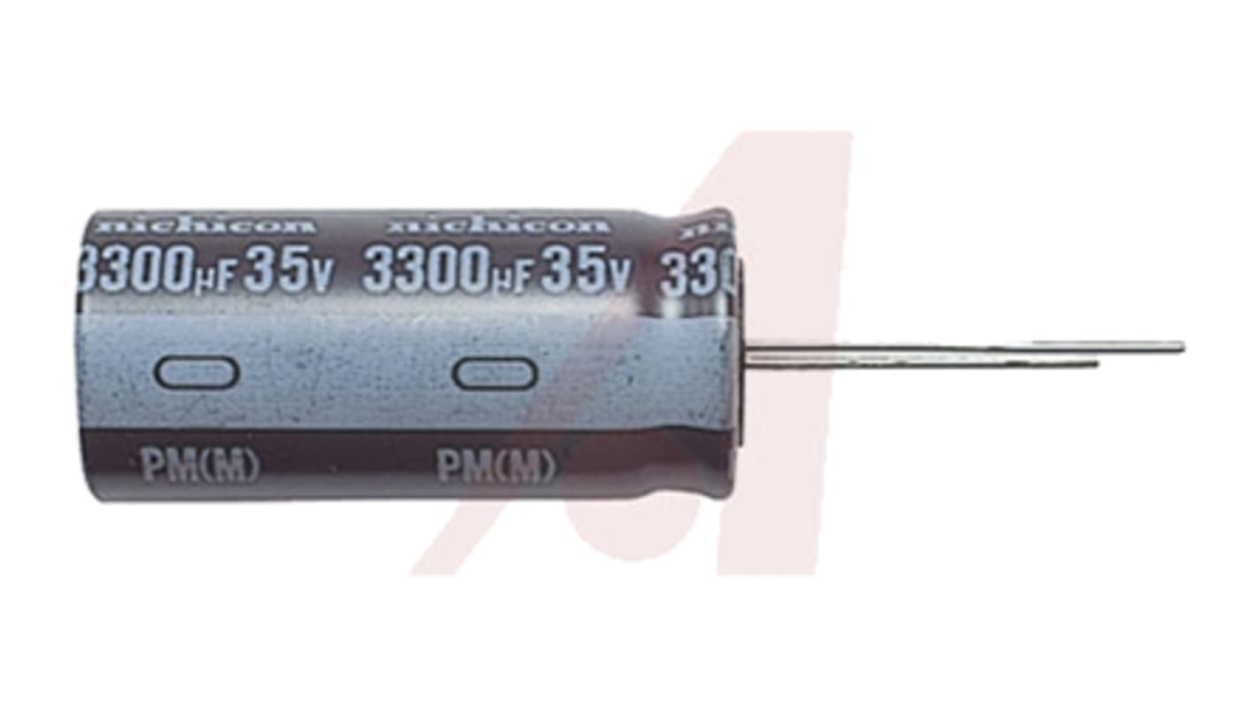 Condensador electrolítico Nichicon serie PM, 100μF, ±20%, 25V dc, mont. pasante, 6.3 x 15mm, paso 2.5mm