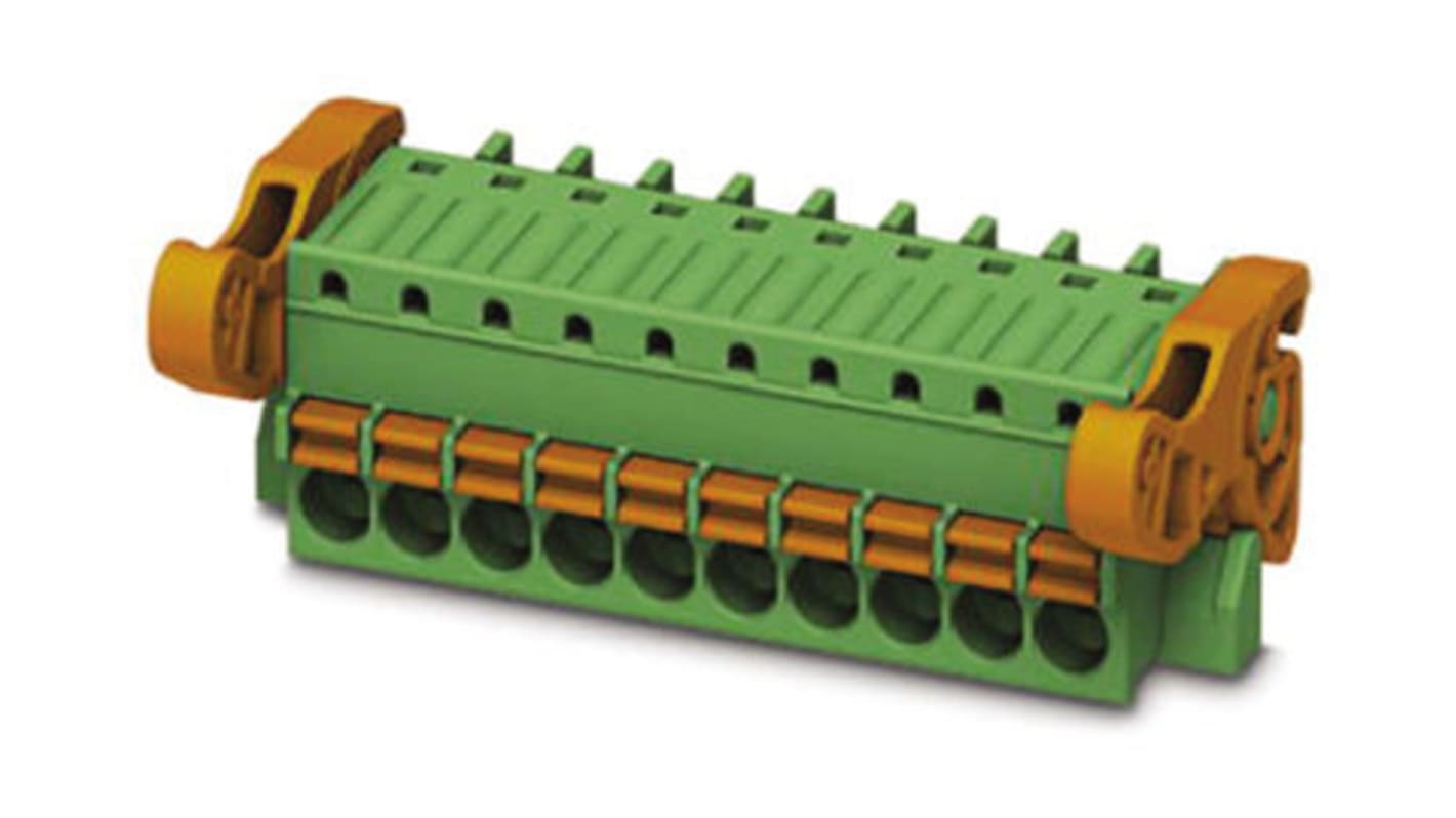 Borne enchufable para PCB Hembra Phoenix Contact de 8 vías, paso 3.5mm, 8A, de color Verde, terminación Mordaza de