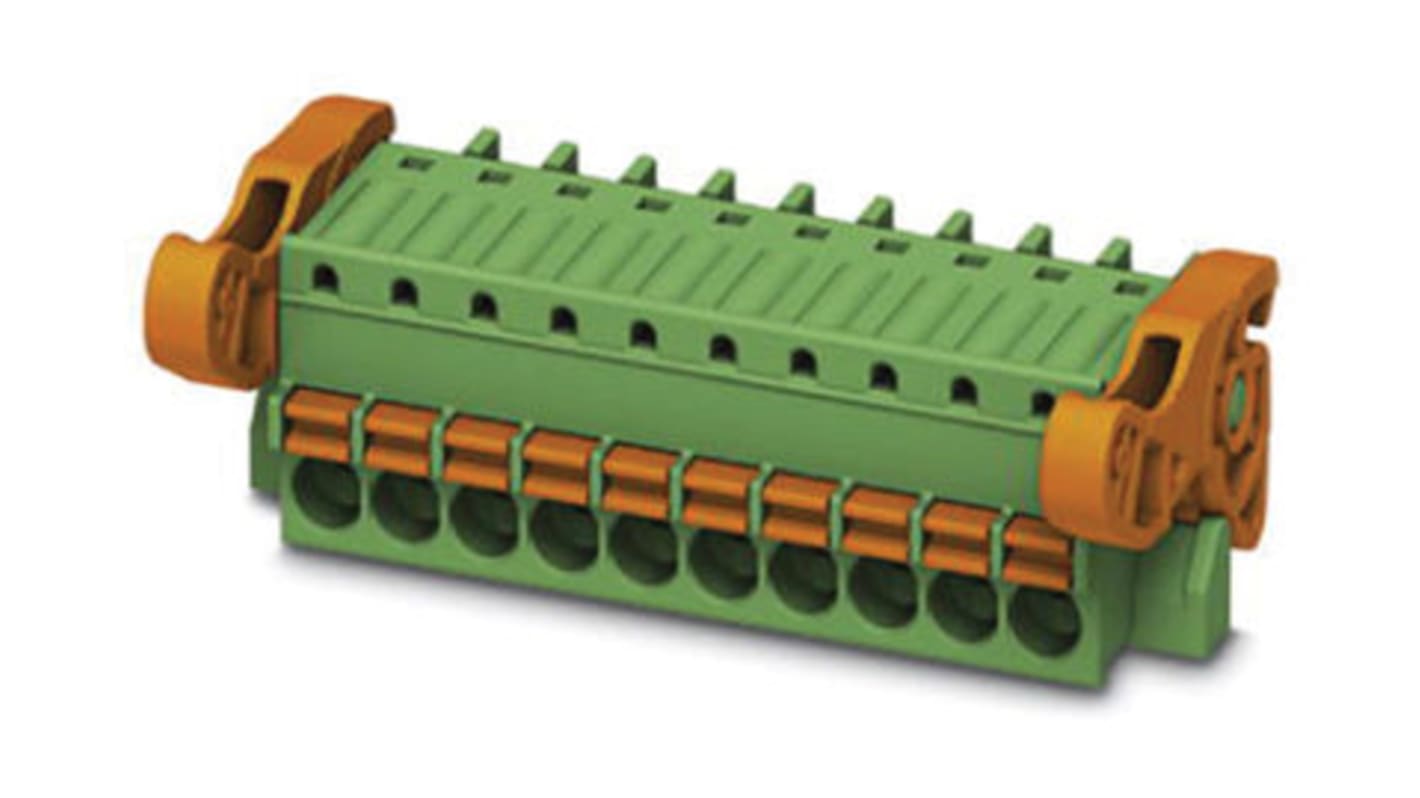 Borne enchufable para PCB Hembra Phoenix Contact de 18 vías, paso 3.5mm, 8A, de color Verde, terminación Mordaza de