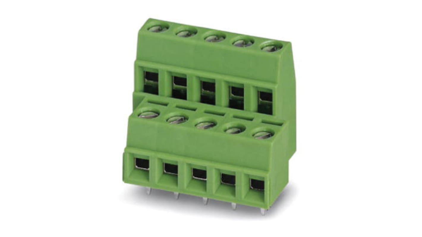 Phoenix Contact FRONT 2.5-H/SA10/ 2 Series PCB Terminal Block, 2-Contact, 5mm Pitch, Through Hole Mount, Screw