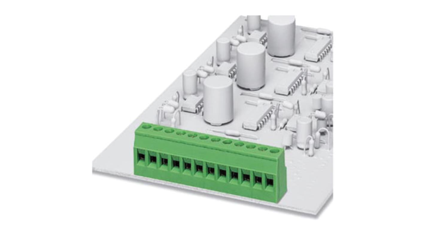 Borne para PCB Phoenix Contact de 7 vías, paso 5.08mm, 17.5A, de color Verde, montaje Montaje en orificio pasante,