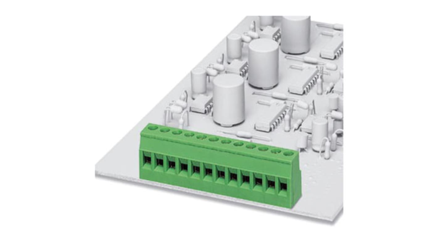 Borne para PCB Phoenix Contact de 4 vías , paso 5.08mm, 24A, de color Verde, montaje Montaje en orificio pasante,